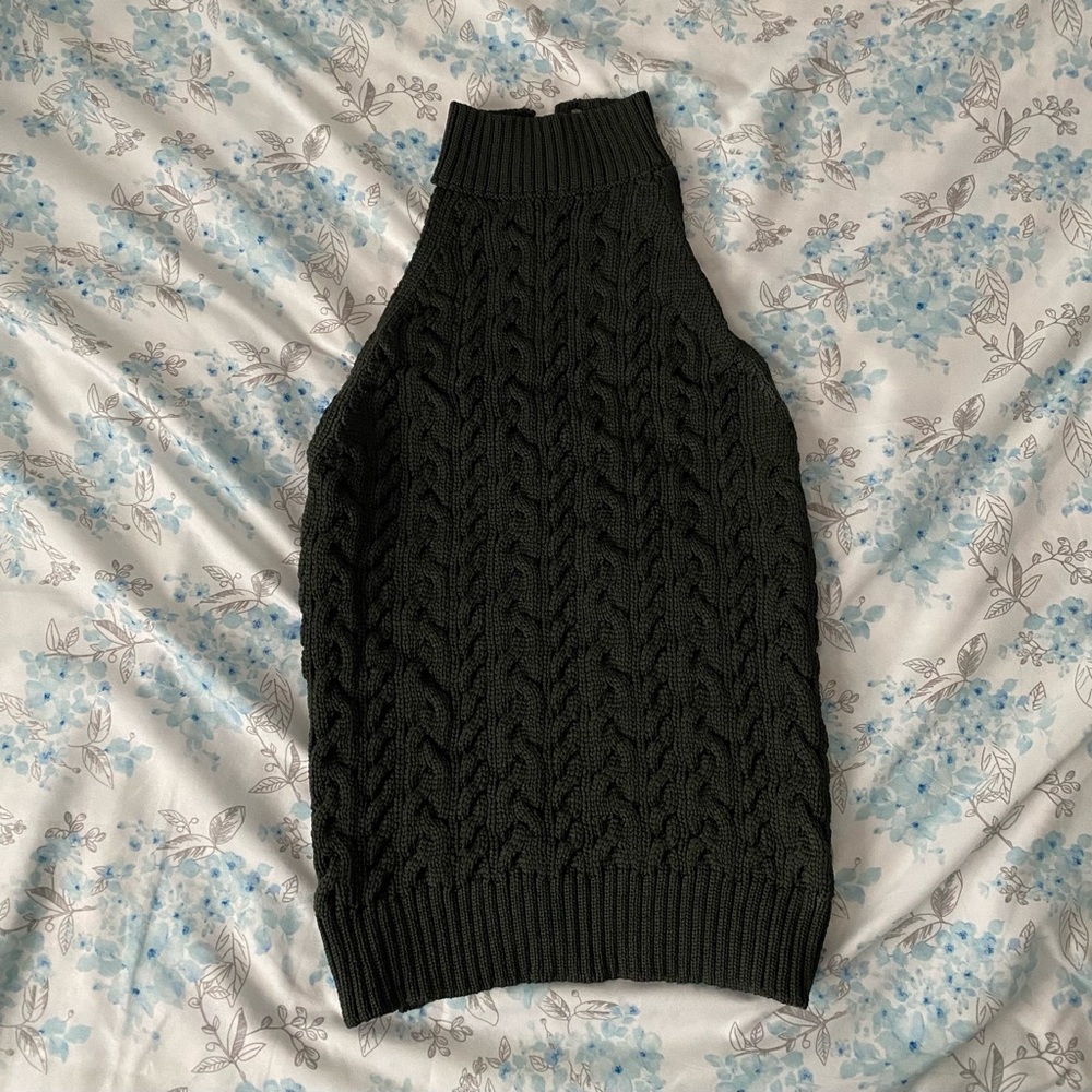 Mango Olive Green Turtleneck Halter Sweater